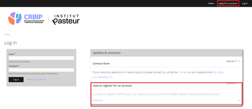 Apply for an account button