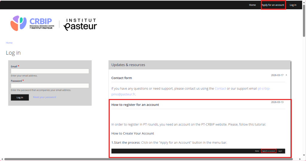 Log in page